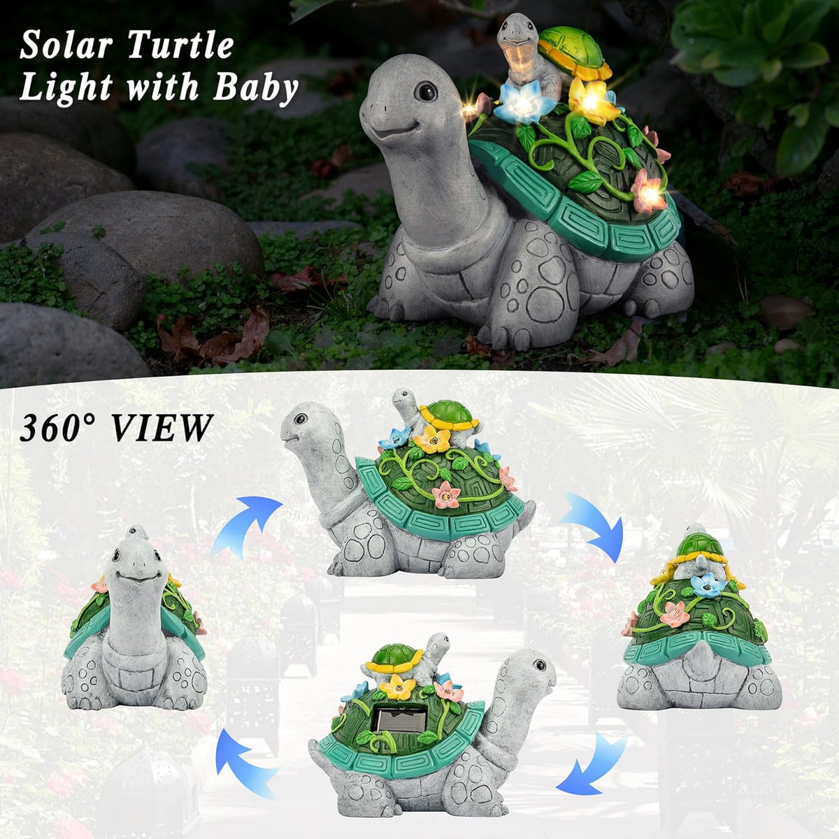 Turtle Solar Statue with 7 LED Solar Lights C34463