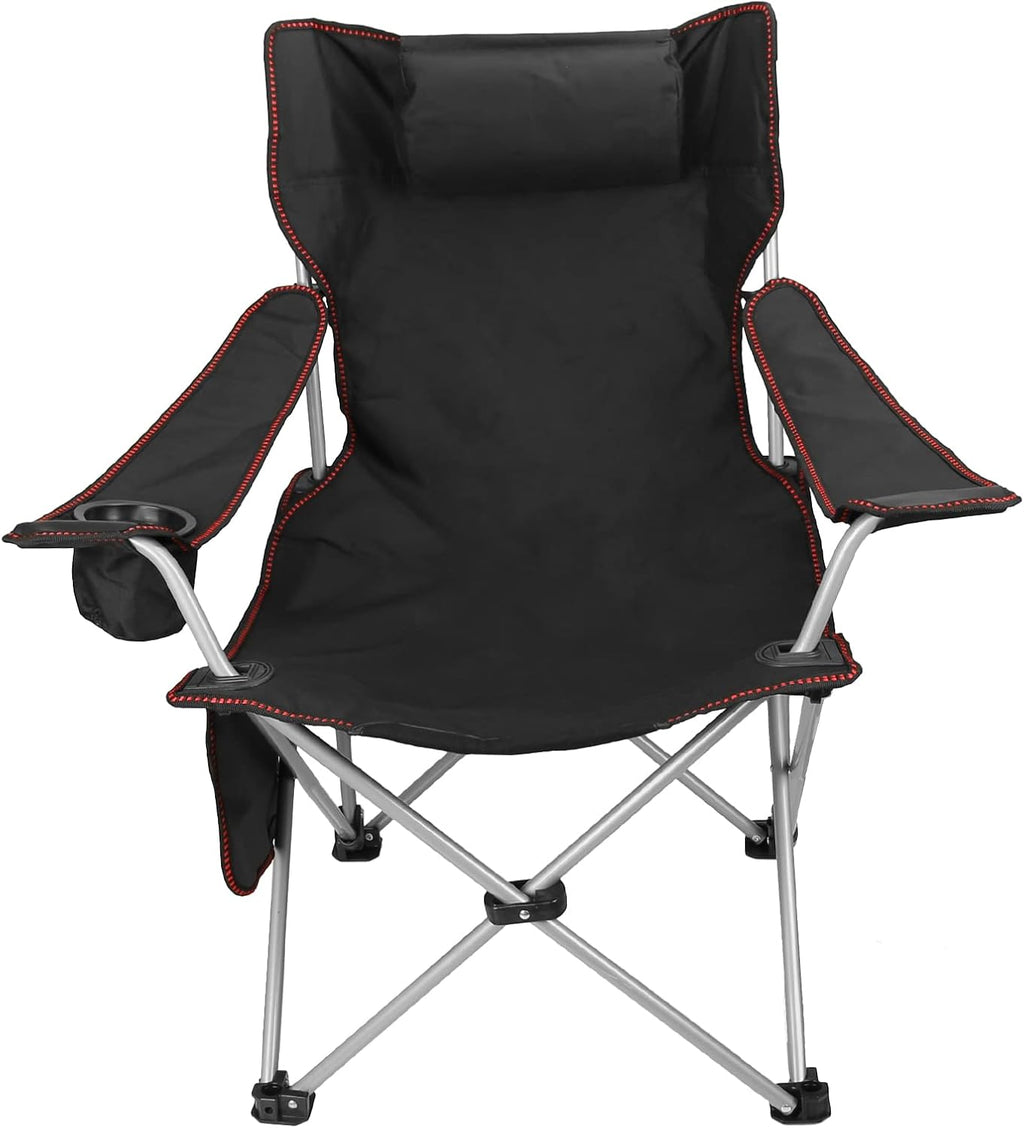 Folding Adjustable Recliner Camping Chair with Headrest Cup Holders Side Pocket Black L5343