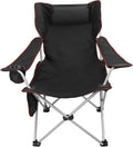 Folding Adjustable Recliner Camping Chair with Headrest Cup Holders Side Pocket Black L5343