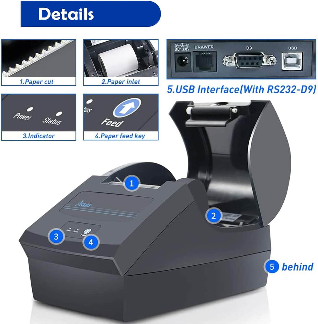 3'1/8 Direct Thermal Receipt Printer 80mm USB Port D5053
