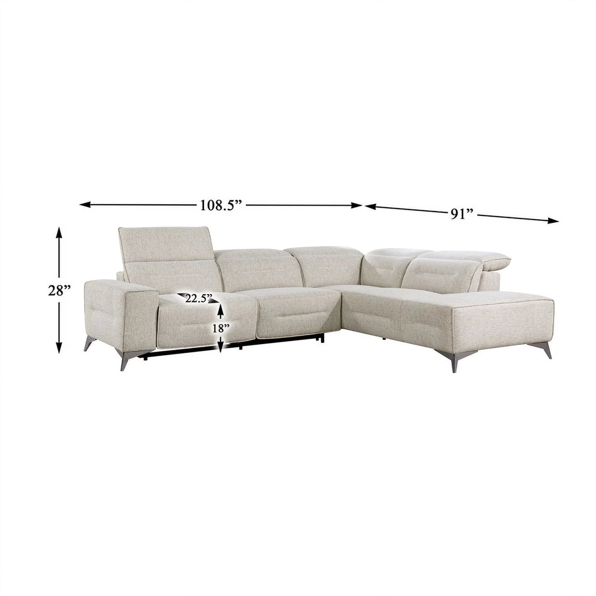 Sand Chenille 2pc Power Sectional with Right Chaise U90089