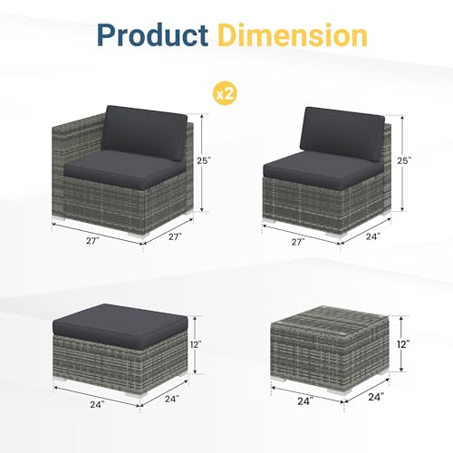 5 Piece Wicker Rattan Outdoor Patio Furniture Set with Cushions I86886