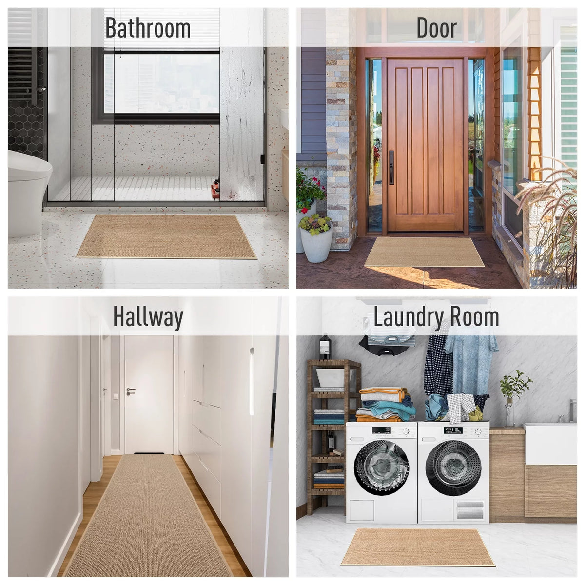 Oats Beige Non Slip Kitchen Runner Rugs, 2PCS E863
