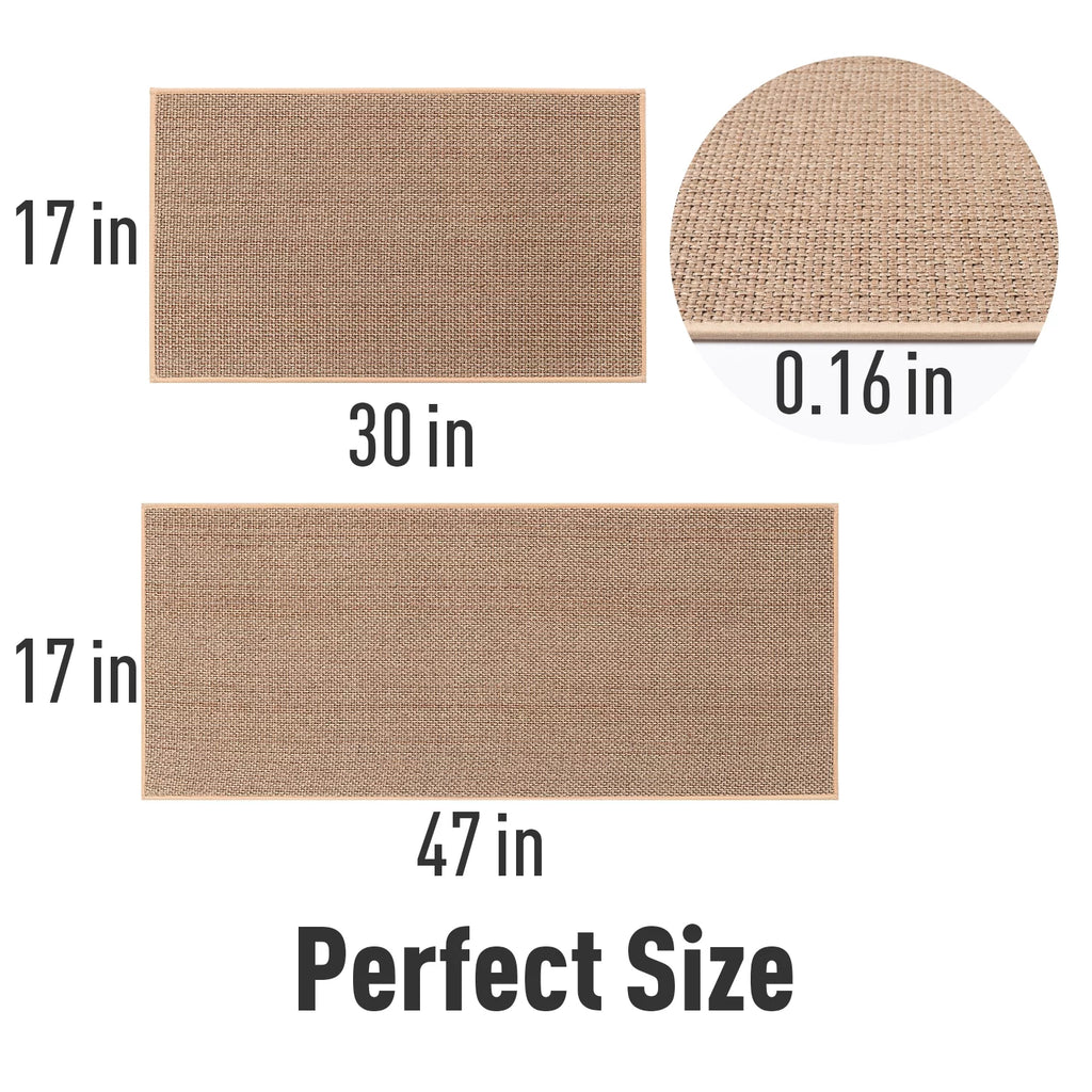 Oats Beige Non Slip Kitchen Runner Rugs, 2PCS E863