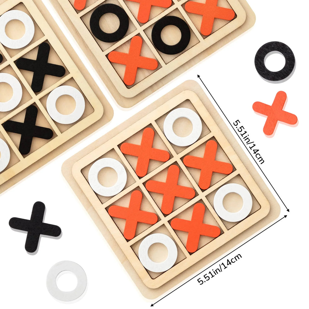 6 Pieces Wooden Tic Tac Toe Game XO Chess Board Game G757