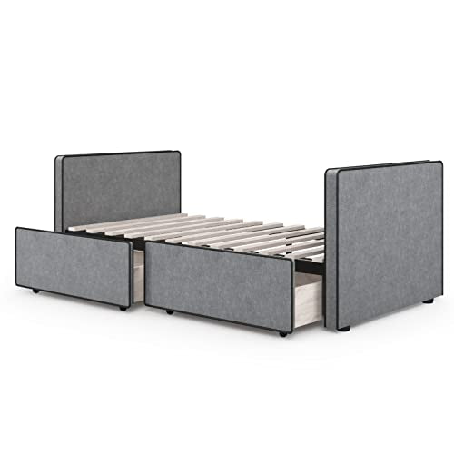 Twin Size Platform Bed Frame with 2 Storage Drawers in Gray Fabric N271246