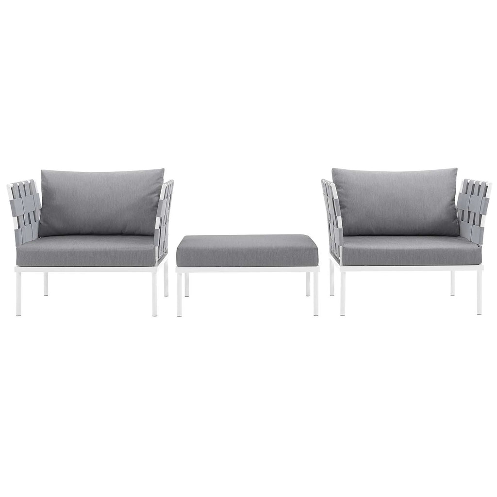 White Gray 3 Piece Aluminum Patio Sectional Sofa Set U326109