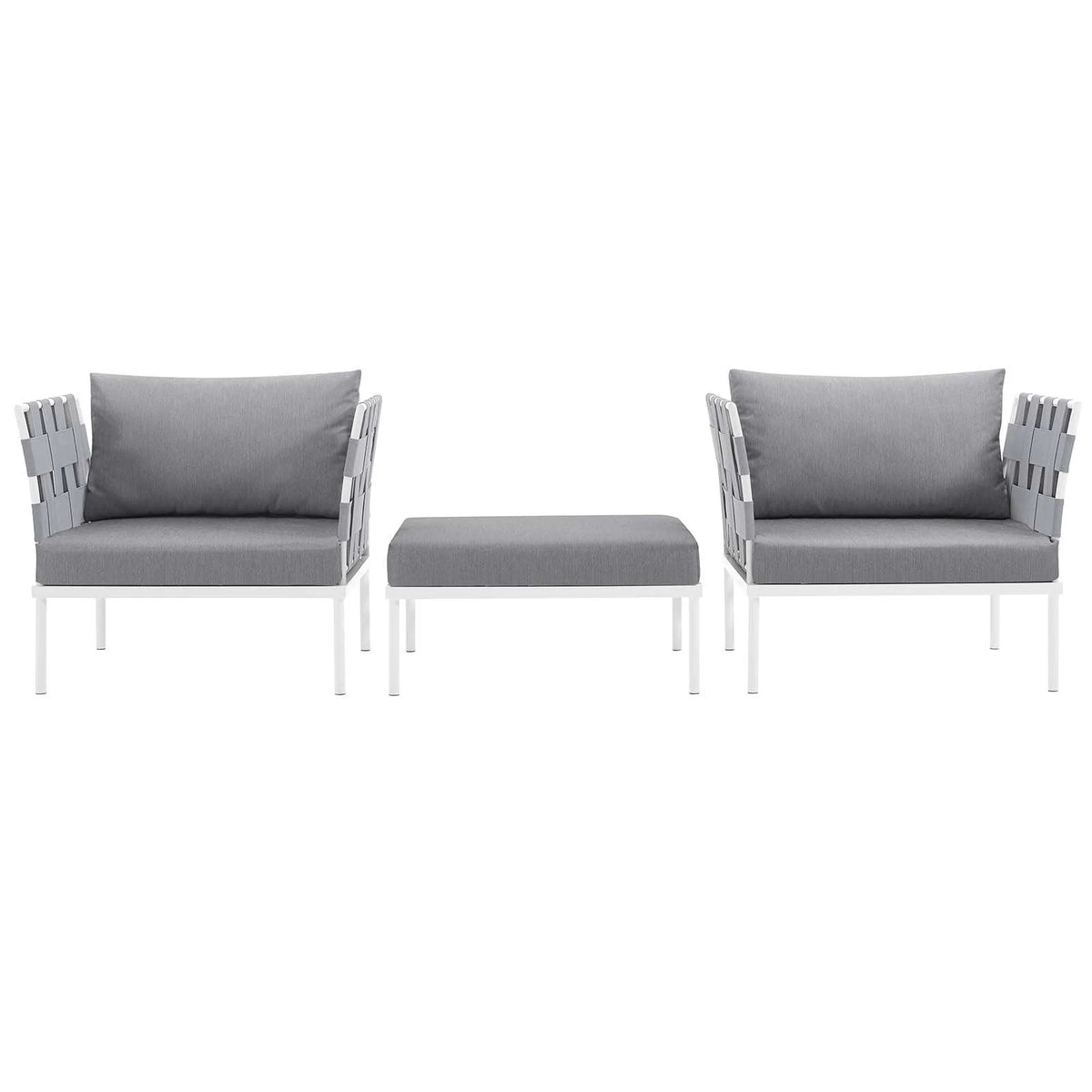 White Gray 3 Piece Aluminum Patio Sectional Sofa Set U326109