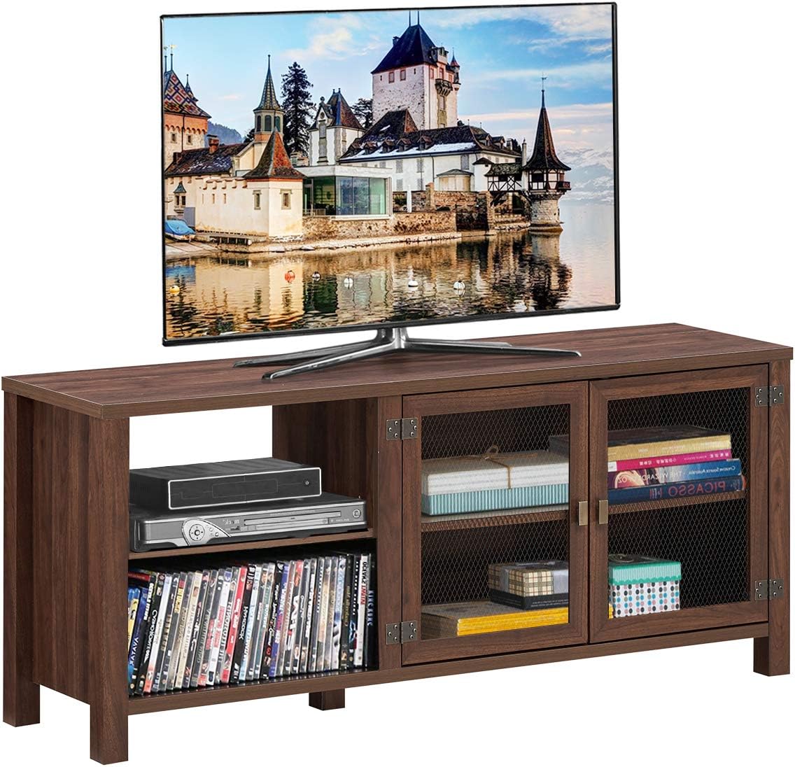 Wooden TV Stand with 2 Shelves and Cabinet C1116
