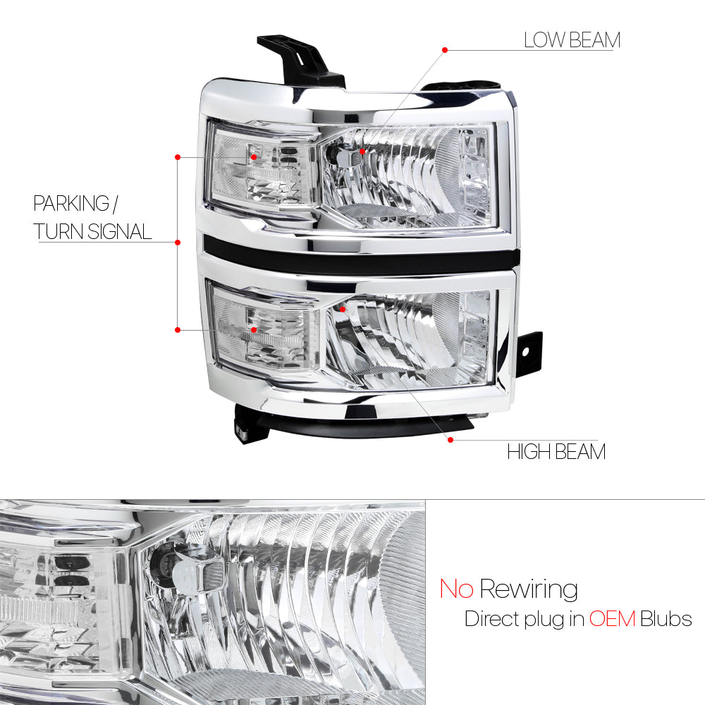 Chrome Housing Headlight Clear Turn Signal Reflector D322