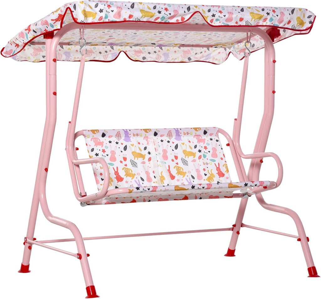 2-Seat Kids Canopy Swing Chair with Shade Awning Seat Belt Colorful Stripes N772178