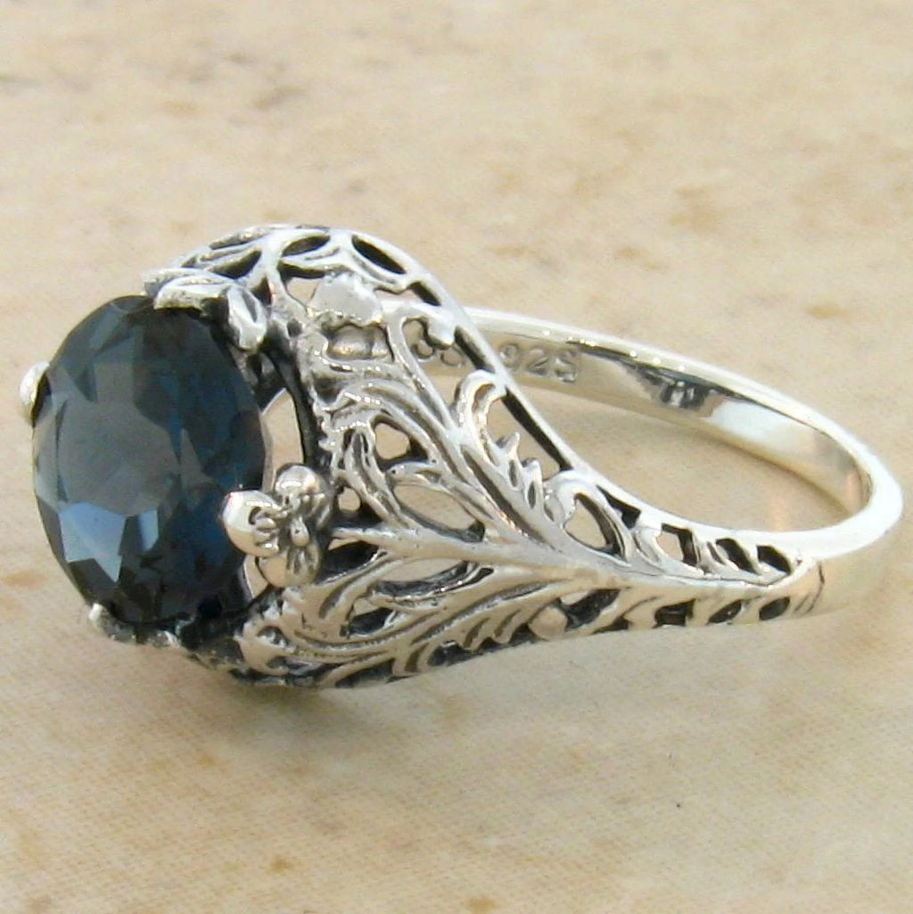 2 Carat Genuine London Blue Topaz 925 Sterling Filigree Ring I78248