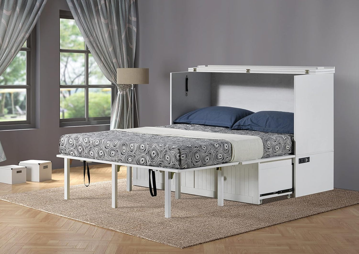 White Queen Murphy Cabinet Chest Bed with Charging Station 6 Inch L177