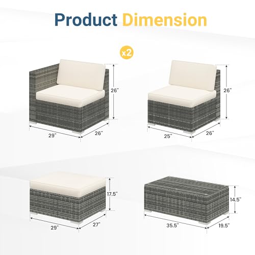 5 Piece Wicker Rattan Outdoor Patio Furniture Set with Cushions I86886