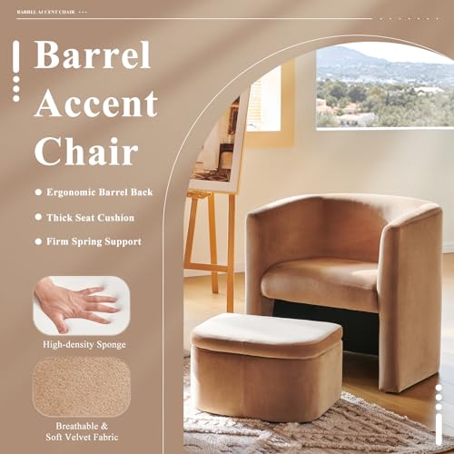 Green Velvet Accent Chair with Storage Ottoman J8980