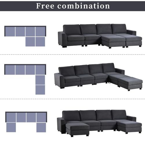 Large U-Shaped Sectional Sofa with Removable Ottomans, Gray Polyester W2031