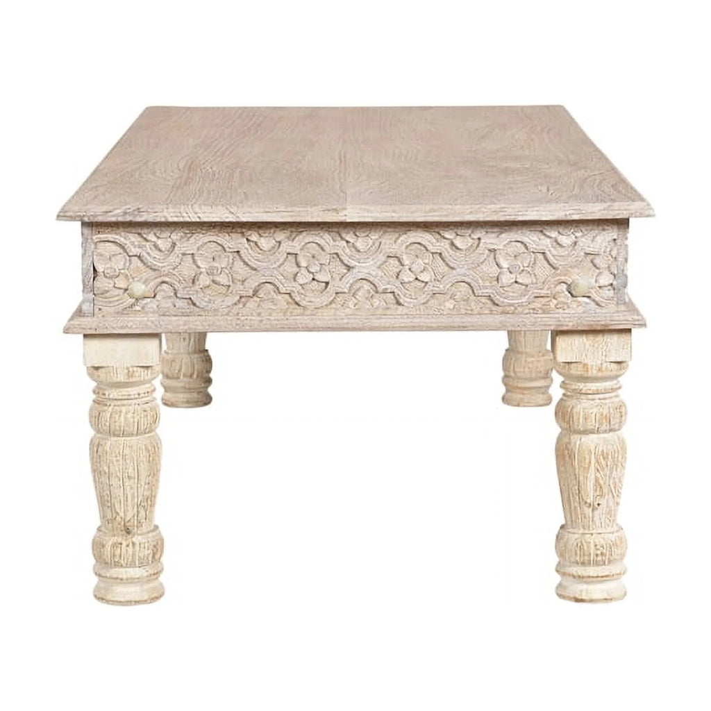 Carved Solid Wood Coffee Table in White U823931