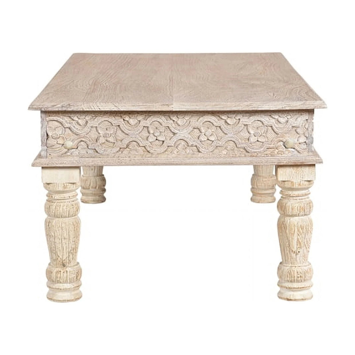 Carved Solid Wood Coffee Table in White U823931