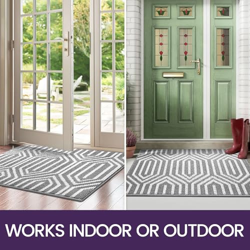 Non Slip Washable Entry Doormat, 35"X59", Grey J8839