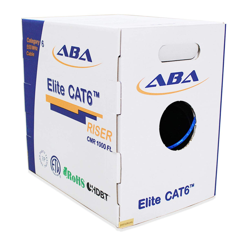 Blue 1000ft Cat6 Riser UTP 23AWG Solid Bare Copper Ethernet Cable L423486