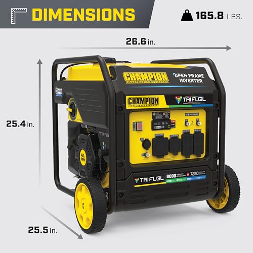 9000-Watt Electric Start Tri Fuel Portable Open Frame Inverter Generator Y631
