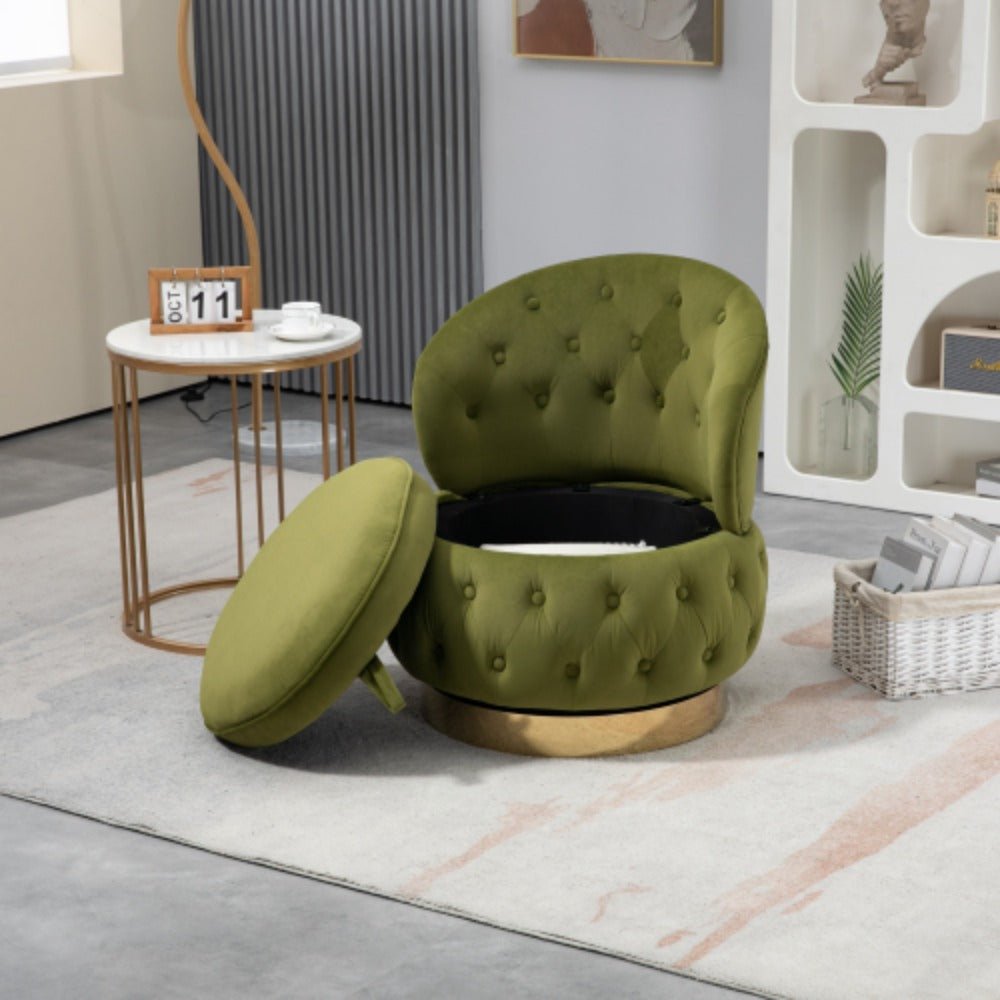 Olive Green Velvet Swivel Barrel Accent Chair V9406