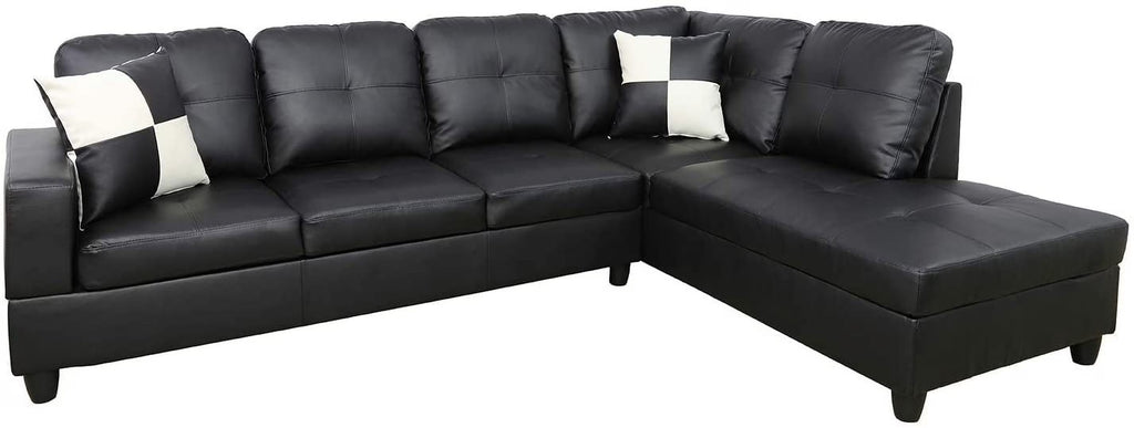 Black Faux Leather L-Shaped Sectional Sofa Set K5831