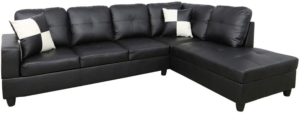 Black Faux Leather L-Shaped Sectional Sofa Set K5831