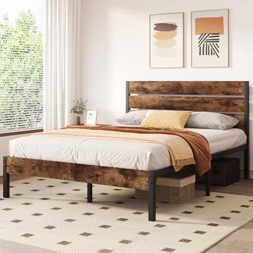 Rustic Brown Metal Full Bed Frame with Headboard and Footboard M22899