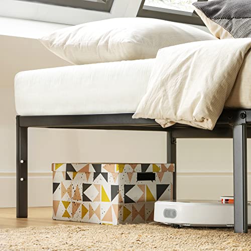 14 Inch Metal Platform Bed with Steel Slat Mattress Foundation Queen Black O148434
