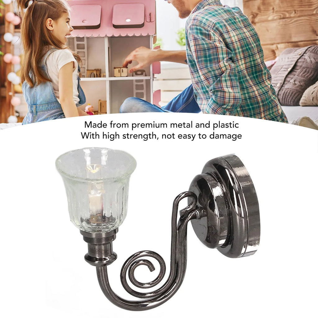 1:12 Dollhouse Wall Lamp LED Warm Lighting Metal Miniature Wall Sconce with Battery B2588