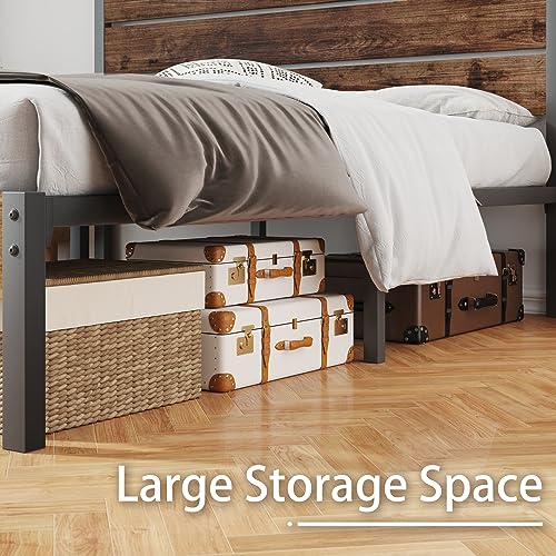 Rustic Brown Metal Full Bed Frame with Headboard and Footboard M22899