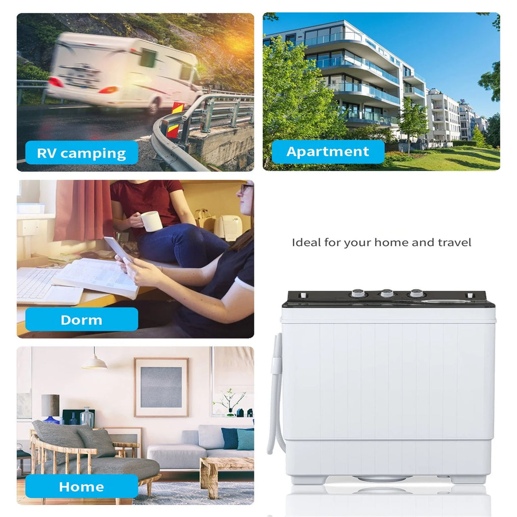 Portable 26Lbs Twin Tub Washing Machine with Gravity Drain Pump Z189