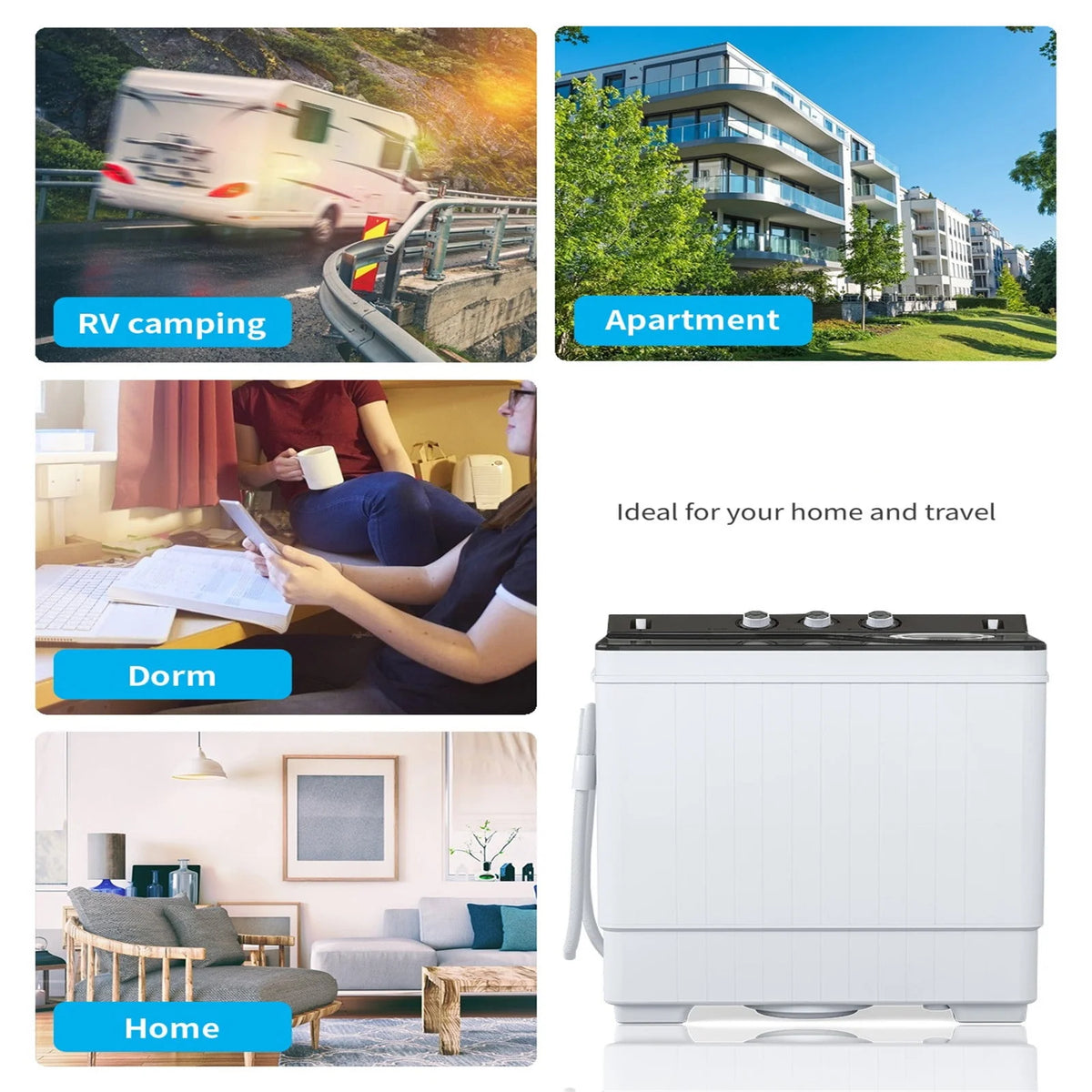 Portable 26Lbs Twin Tub Washing Machine with Gravity Drain Pump Z189