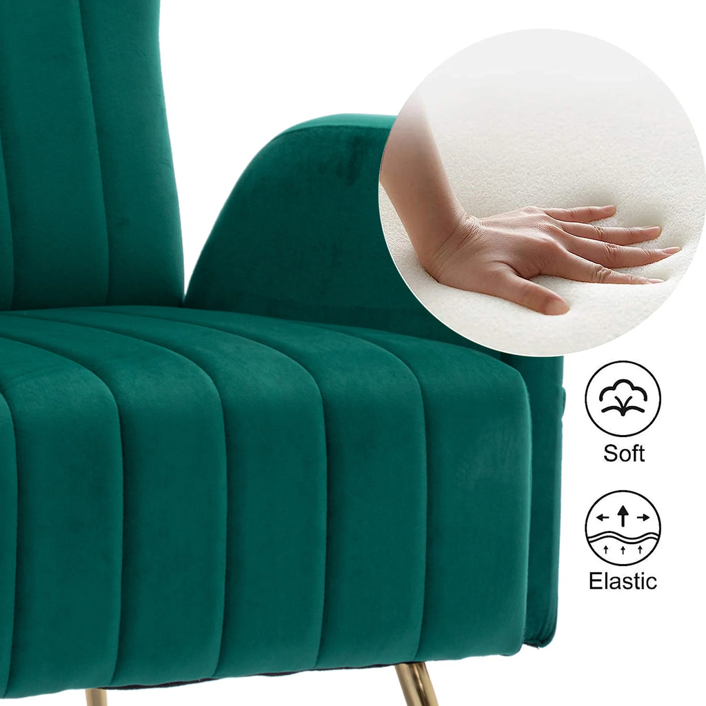 Green Velvet Wingback Accent Chair with Metal Legs W767104
