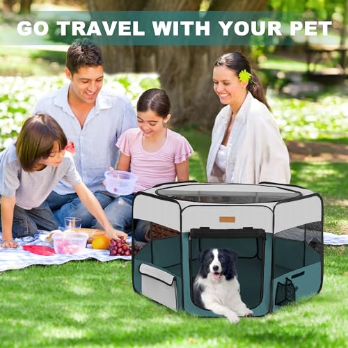 Portable Foldable Pet Playpen with Removable Mesh Shade Cover J1708