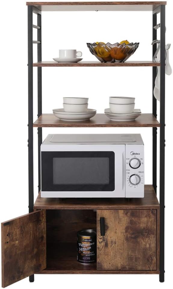 Rustic Brown 4 Tier Baker's Rack with 8 Hooks K719
