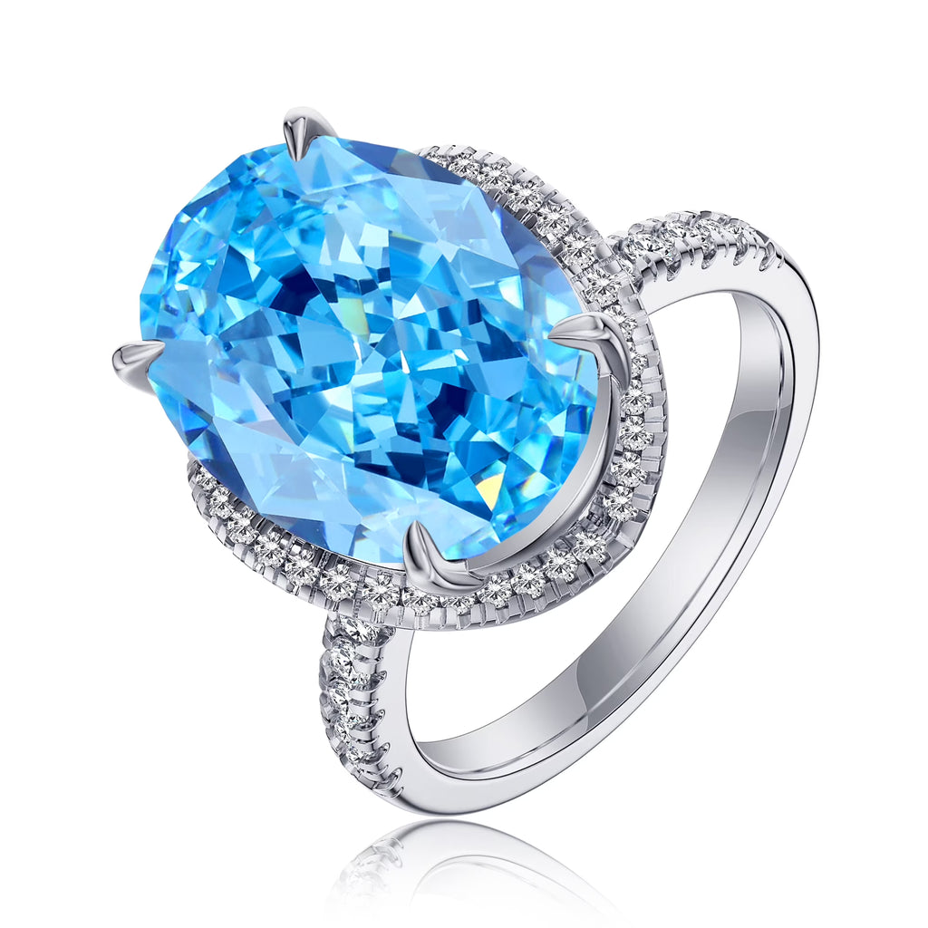 Blue Aquamarine Oval Cut Engagement Ring 925 Sterling Silver I6204