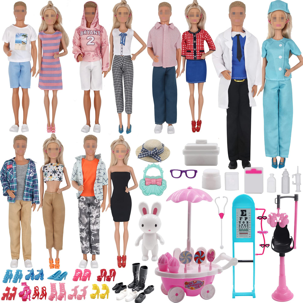 90Pcs Doll Clothes and Accessories for 11.5'' Girl Doll and 12'' Boy Doll Doctor Nurse Playset J70647