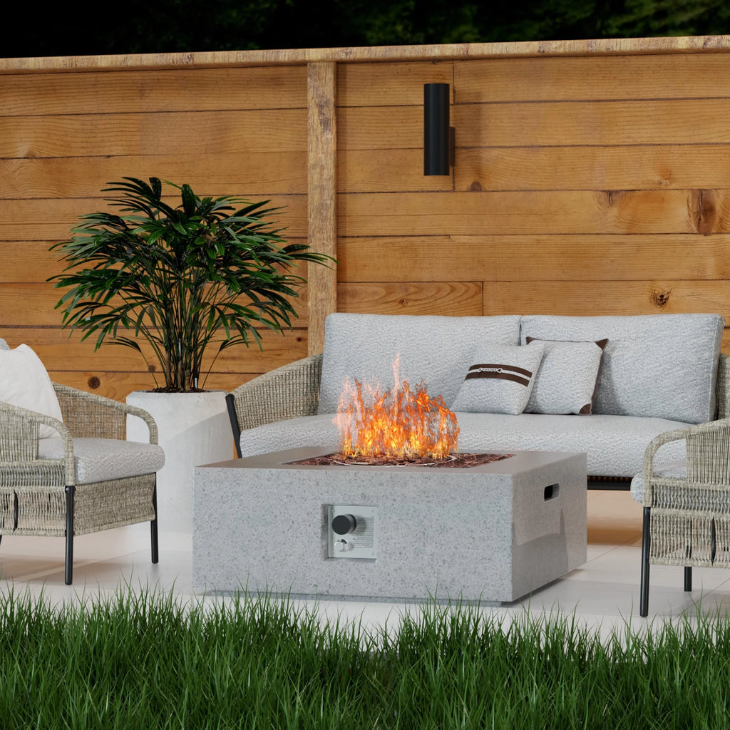 Outdoor Propane Fire Pit 50,000 BTU 35-inch Square Concrete Fire Table U659890