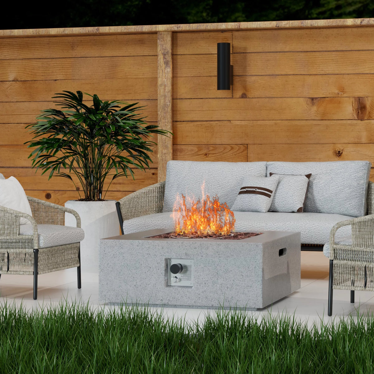 Outdoor Propane Fire Pit 50,000 BTU 35-inch Square Concrete Fire Table U659890