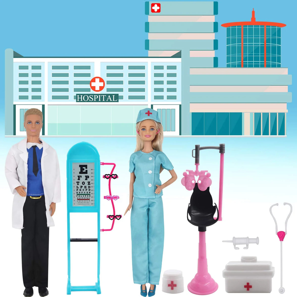 90Pcs Doll Clothes and Accessories for 11.5'' Girl Doll and 12'' Boy Doll Doctor Nurse Playset J70647
