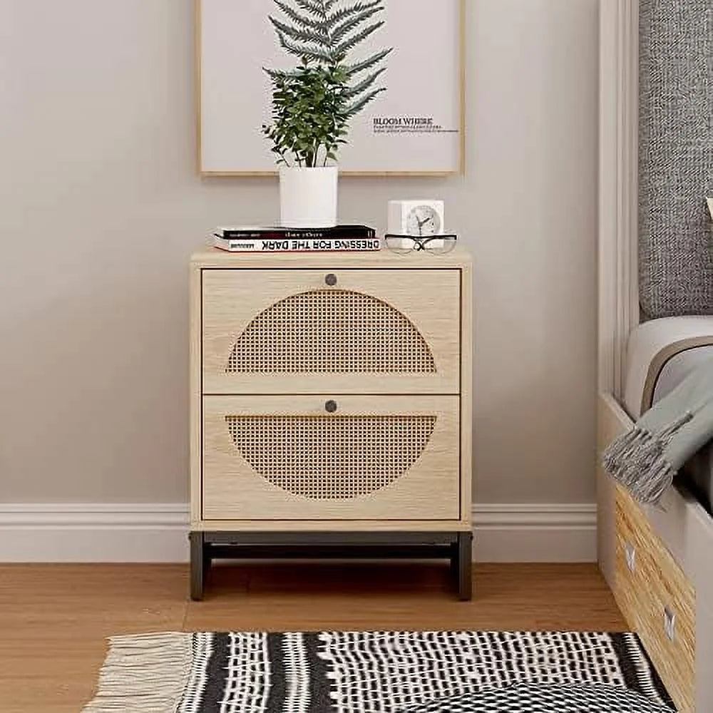 Rattan Nightstand Set of 2 Wood Side Table Brown B1679