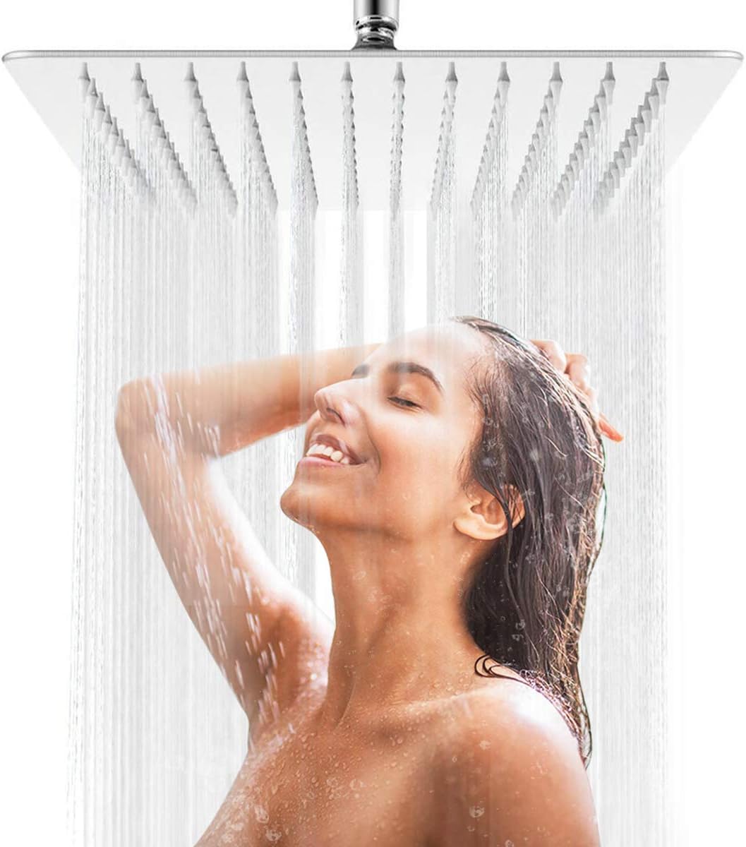 16 Inch Square Ultra Thin 304 Stainless Steel Chrome Rainfall Shower Head Pack of 2 K890