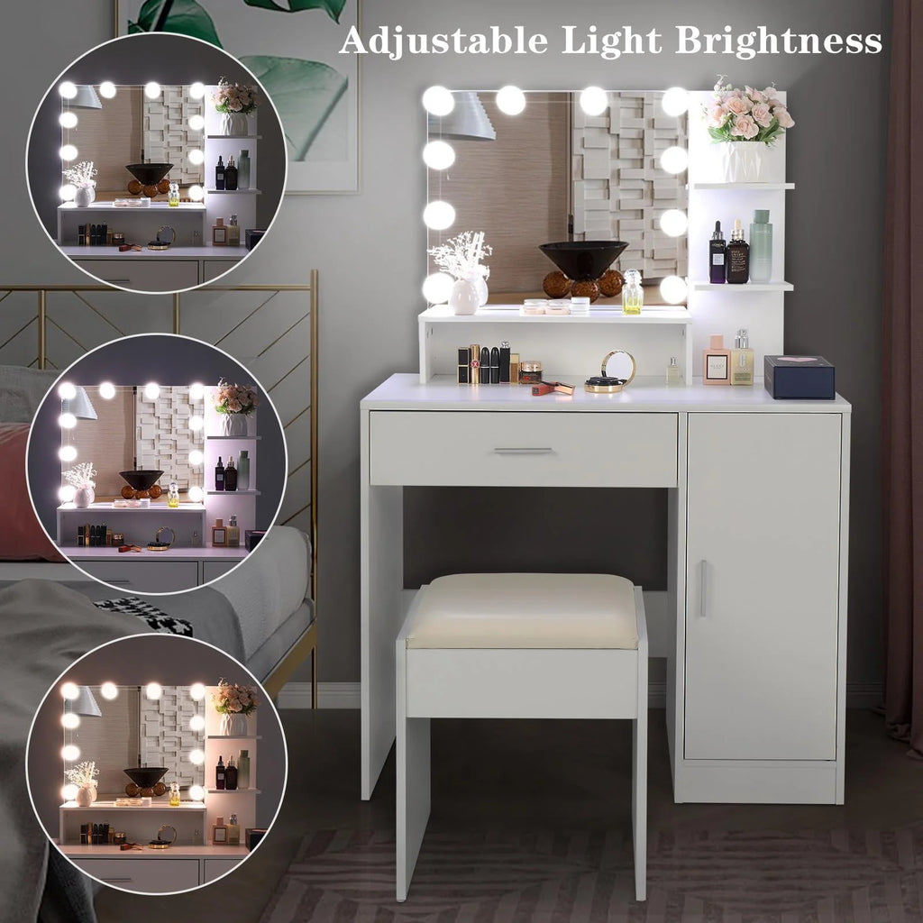Black Vanity Set with Lighted Mirror and Stool D788