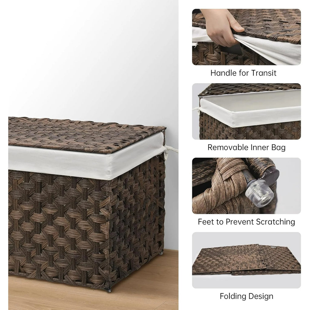 Brown Woven Storage Basket with Lid, 27.7 Gallon W3974