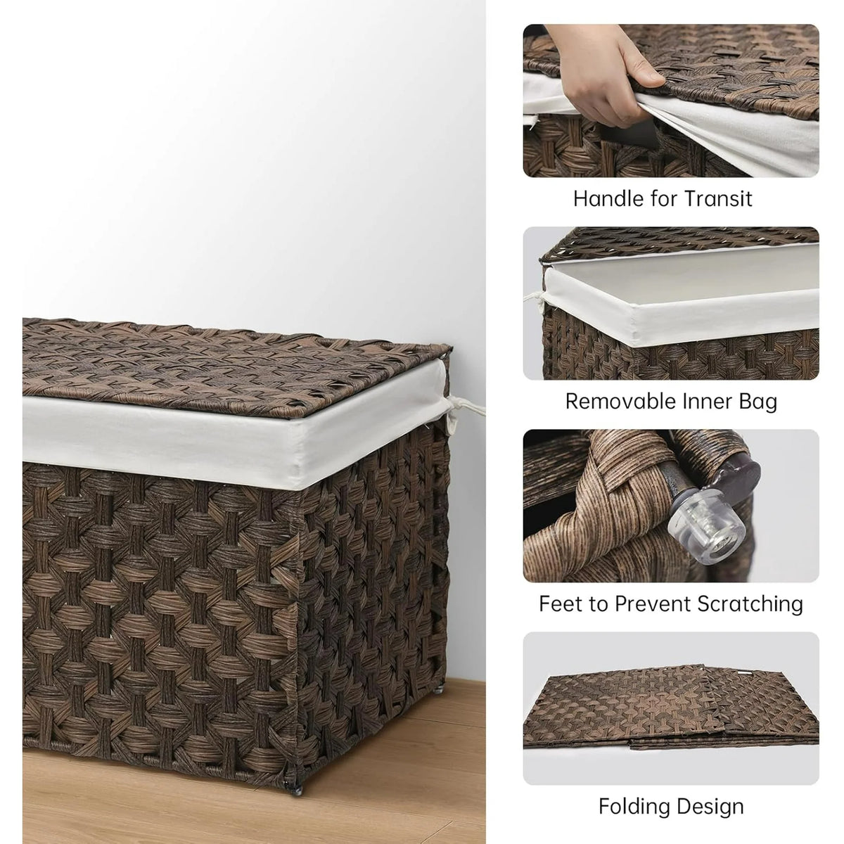 Brown Woven Storage Basket with Lid, 27.7 Gallon W3974