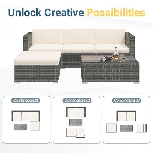 5 Piece Wicker Rattan Outdoor Patio Furniture Set with Cushions I86886