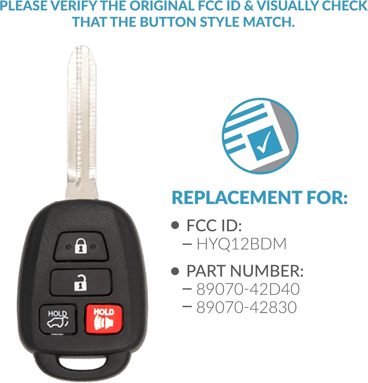 Keyless2Go Replacement 4 Button Remote Key Toyota RAV4 H Chip Pack of 2 C688007