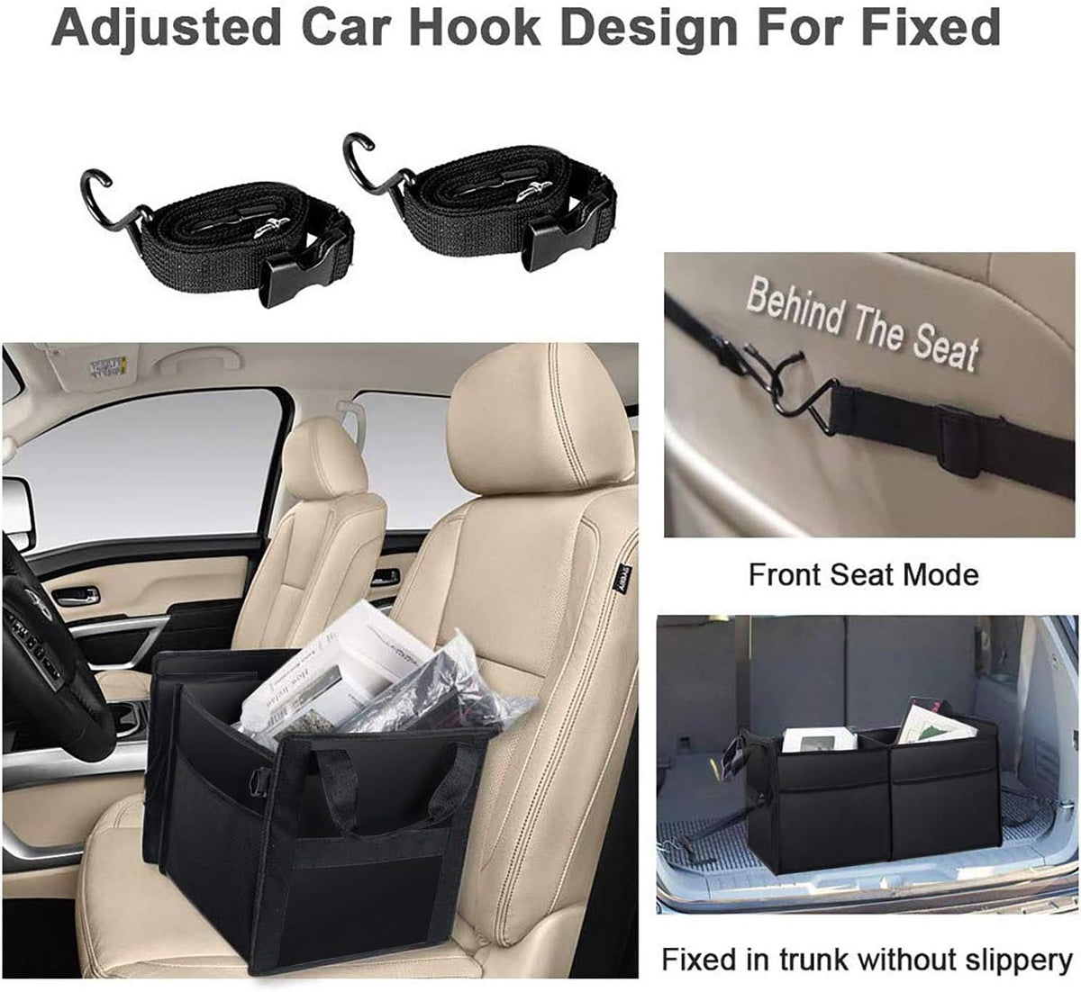 Black Collapsible Car Trunk Organizer with Insulation Cooler Bag T2114